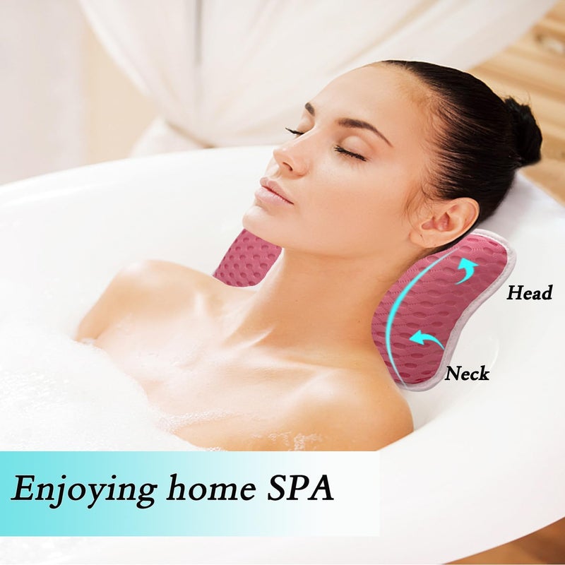 Rasenoo Bath Pillows for tub,Home Spa Pillows for Bathtub, Hot Tub,Head and Neck Support with 2 Strong Suction Cups,Pink - Image 2